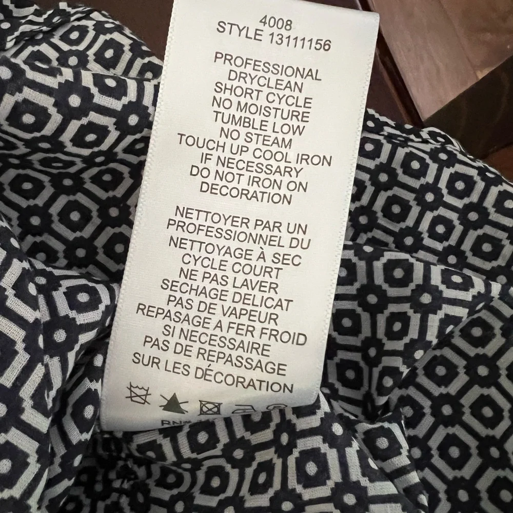 TORY BURCH Evelina Voile Tunic Blouse Top Navy Blue White Print